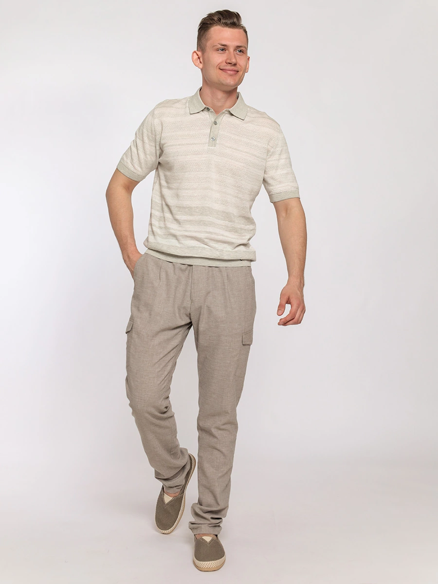 Бежевые брюки-карго из смеси льна и эластичного хлопка